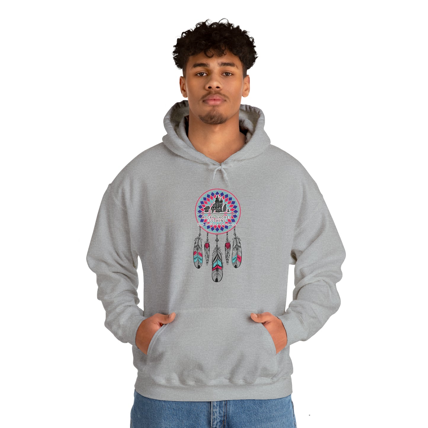 Introducing the Rocky Shores Dream Catcher Unisex Heavy Blend Hoodie – your ultimate companion for comfort and style. The perfect choice for embracing the cold, this hoodie boasts a medium-heavy fabric weight, providing both substance and comfort. With a composition of 50% cotton and 50% polyester (fiber content may vary for different colors)