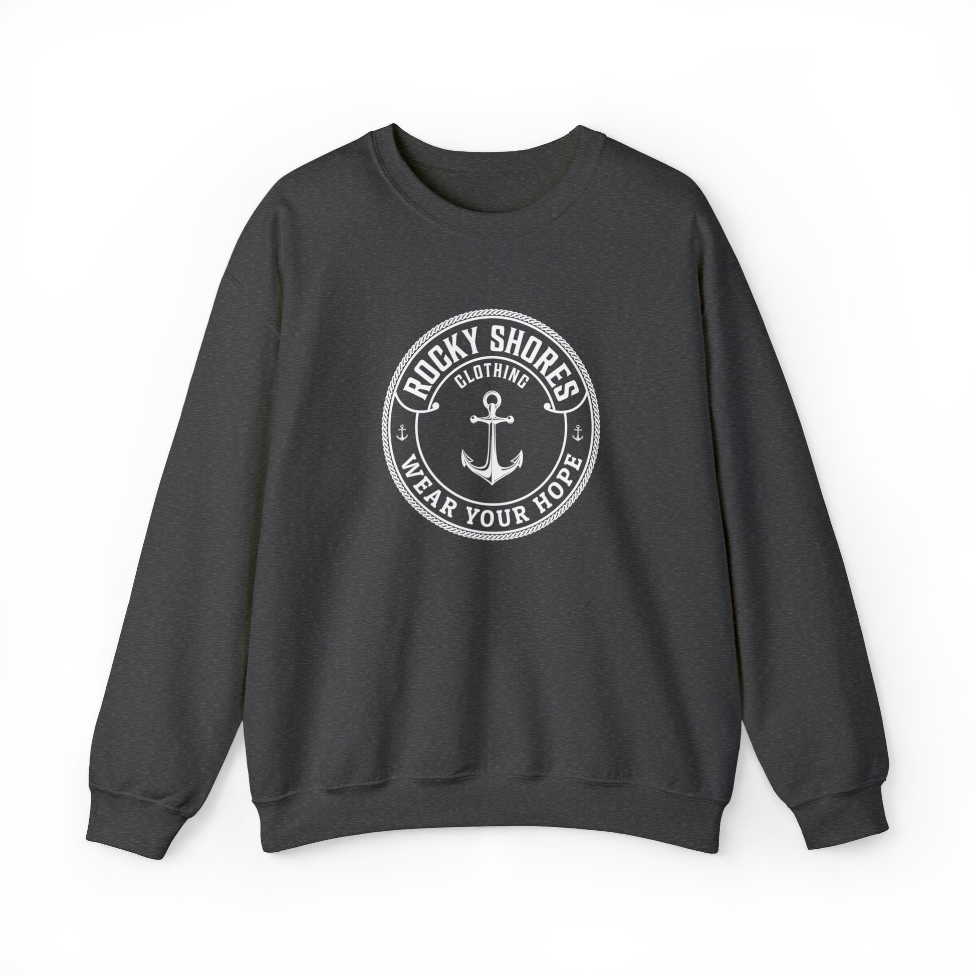 Introducing the "Rocky Shores Anchored In Hope Unisex Heavy Blend Crewneck Sweatshirt," where comfort meets versatility in a perfect blend.  Crafted with meticulous care, these sweatshirts are a blend of 50% cotton and 50% polyester, creating a harmonious balance between softness and durability.