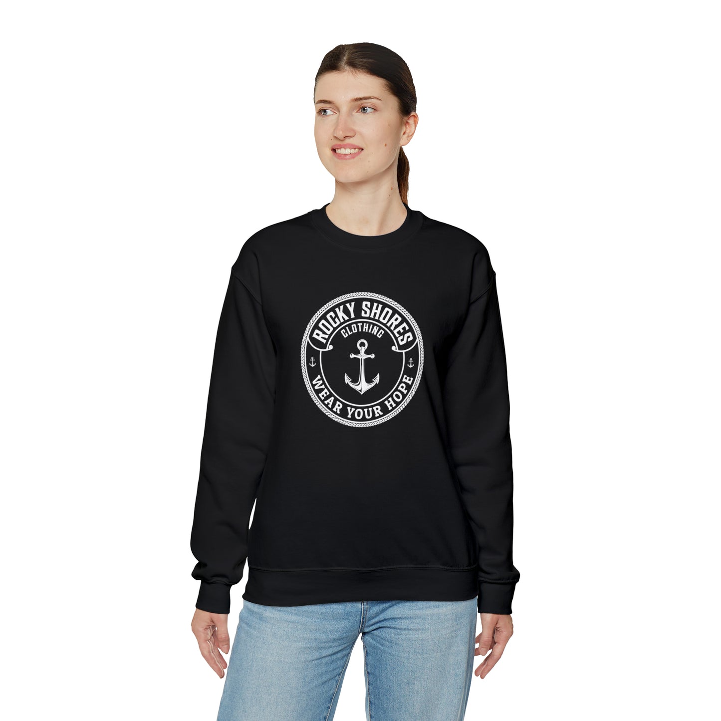 Introducing the "Rocky Shores Anchored In Hope Unisex Heavy Blend Crewneck Sweatshirt," where comfort meets versatility in a perfect blend.  Crafted with meticulous care, these sweatshirts are a blend of 50% cotton and 50% polyester, creating a harmonious balance between softness and durability.