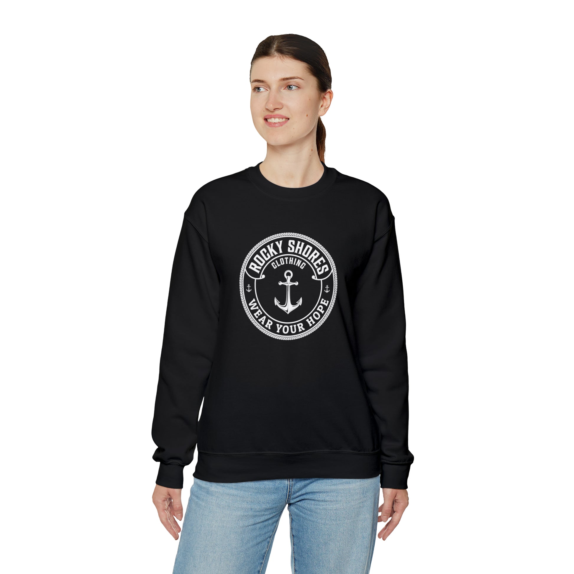 Introducing the "Rocky Shores Anchored In Hope Unisex Heavy Blend Crewneck Sweatshirt," where comfort meets versatility in a perfect blend.  Crafted with meticulous care, these sweatshirts are a blend of 50% cotton and 50% polyester, creating a harmonious balance between softness and durability.