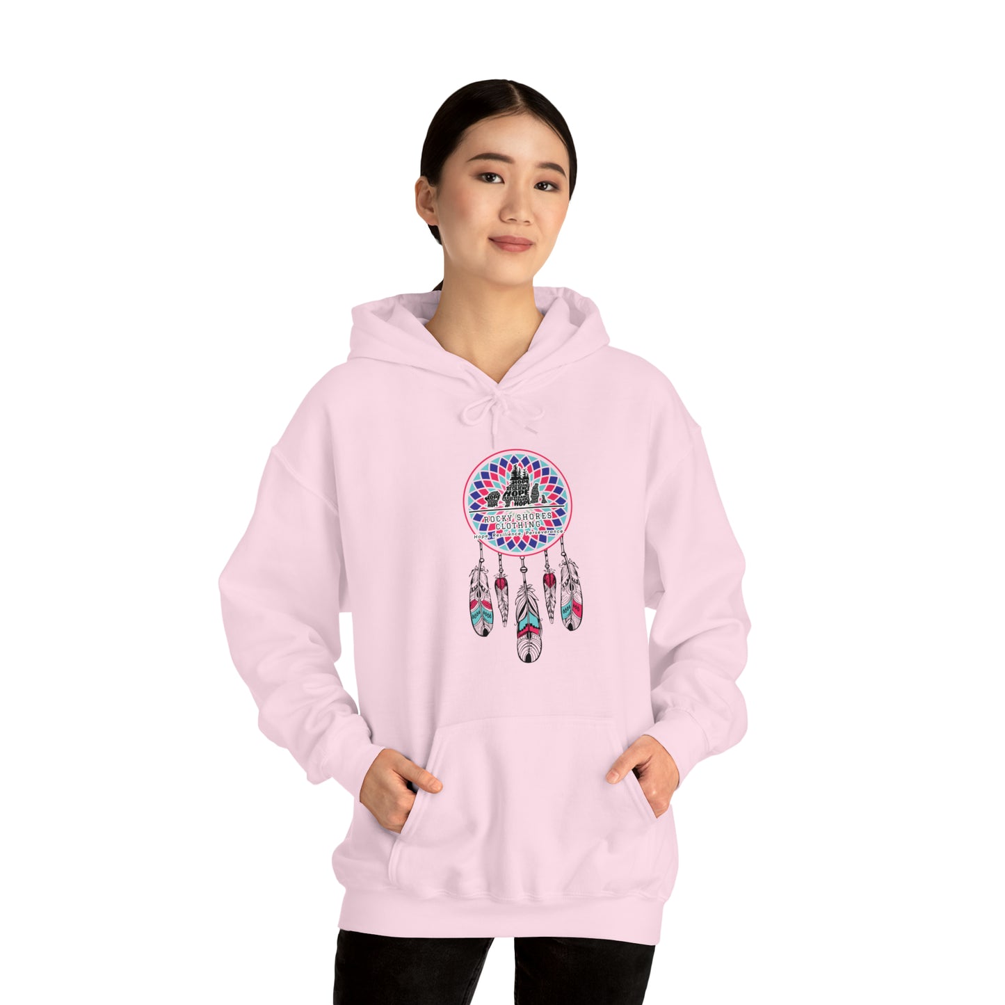 Introducing the Rocky Shores Dream Catcher Unisex Heavy Blend Hoodie – your ultimate companion for comfort and style. The perfect choice for embracing the cold, this hoodie boasts a medium-heavy fabric weight, providing both substance and comfort. With a composition of 50% cotton and 50% polyester (fiber content may vary for different colors)