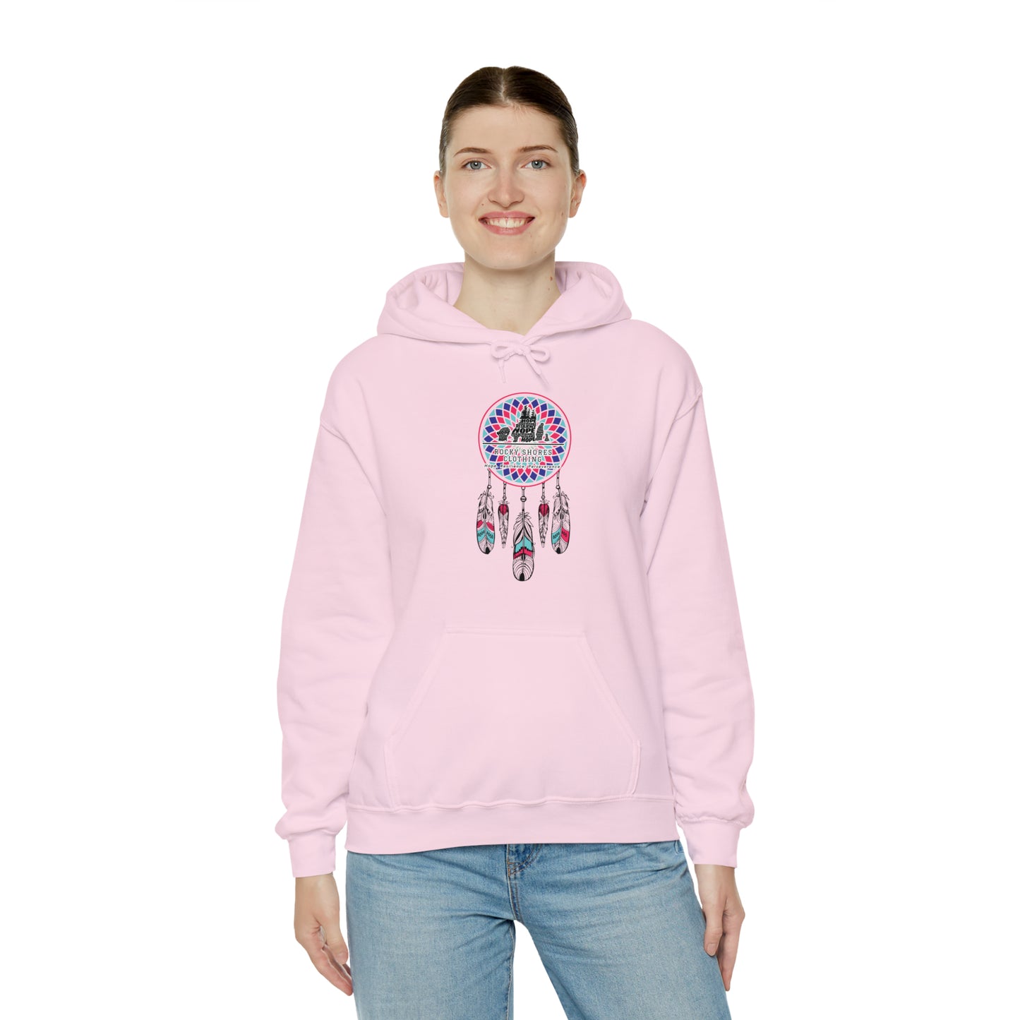 Introducing the Rocky Shores Dream Catcher Unisex Heavy Blend Hoodie – your ultimate companion for comfort and style. The perfect choice for embracing the cold, this hoodie boasts a medium-heavy fabric weight, providing both substance and comfort. With a composition of 50% cotton and 50% polyester (fiber content may vary for different colors)