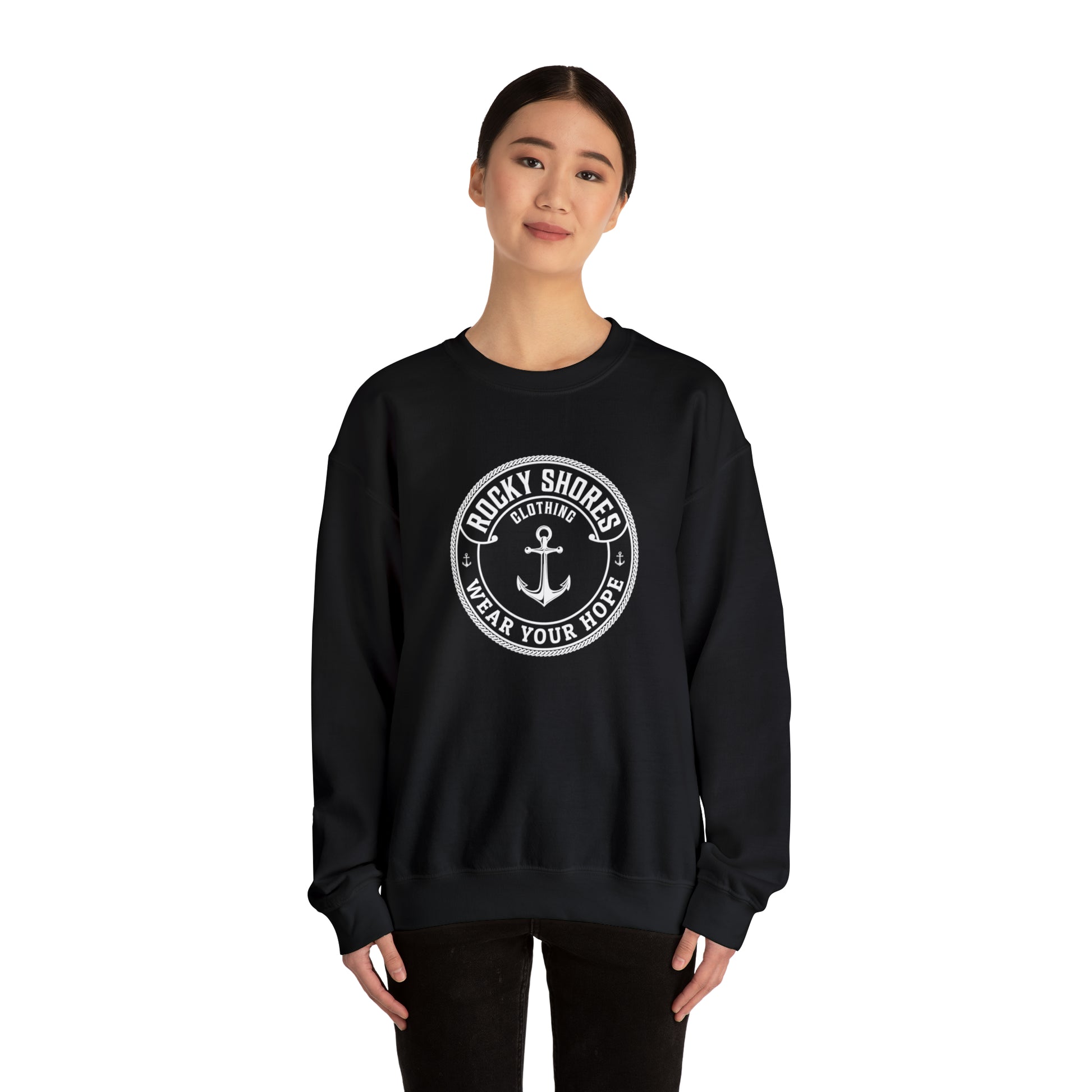 Introducing the "Rocky Shores Anchored In Hope Unisex Heavy Blend Crewneck Sweatshirt," where comfort meets versatility in a perfect blend.  Crafted with meticulous care, these sweatshirts are a blend of 50% cotton and 50% polyester, creating a harmonious balance between softness and durability.