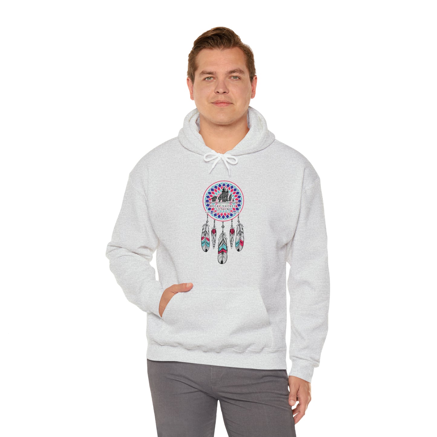 Introducing the Rocky Shores Dream Catcher Unisex Heavy Blend Hoodie – your ultimate companion for comfort and style. The perfect choice for embracing the cold, this hoodie boasts a medium-heavy fabric weight, providing both substance and comfort. With a composition of 50% cotton and 50% polyester (fiber content may vary for different colors)