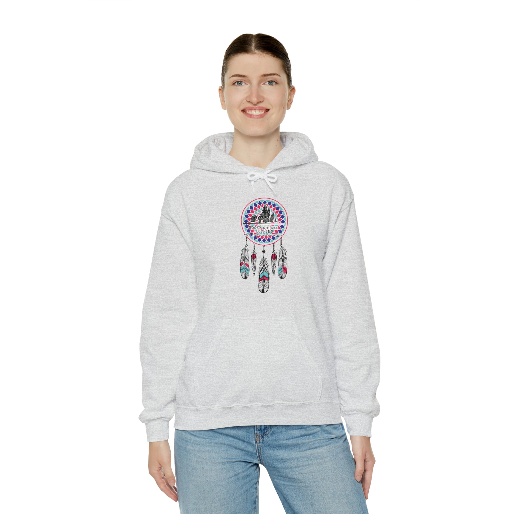 Introducing the Rocky Shores Dream Catcher Unisex Heavy Blend Hoodie – your ultimate companion for comfort and style. The perfect choice for embracing the cold, this hoodie boasts a medium-heavy fabric weight, providing both substance and comfort. With a composition of 50% cotton and 50% polyester (fiber content may vary for different colors)