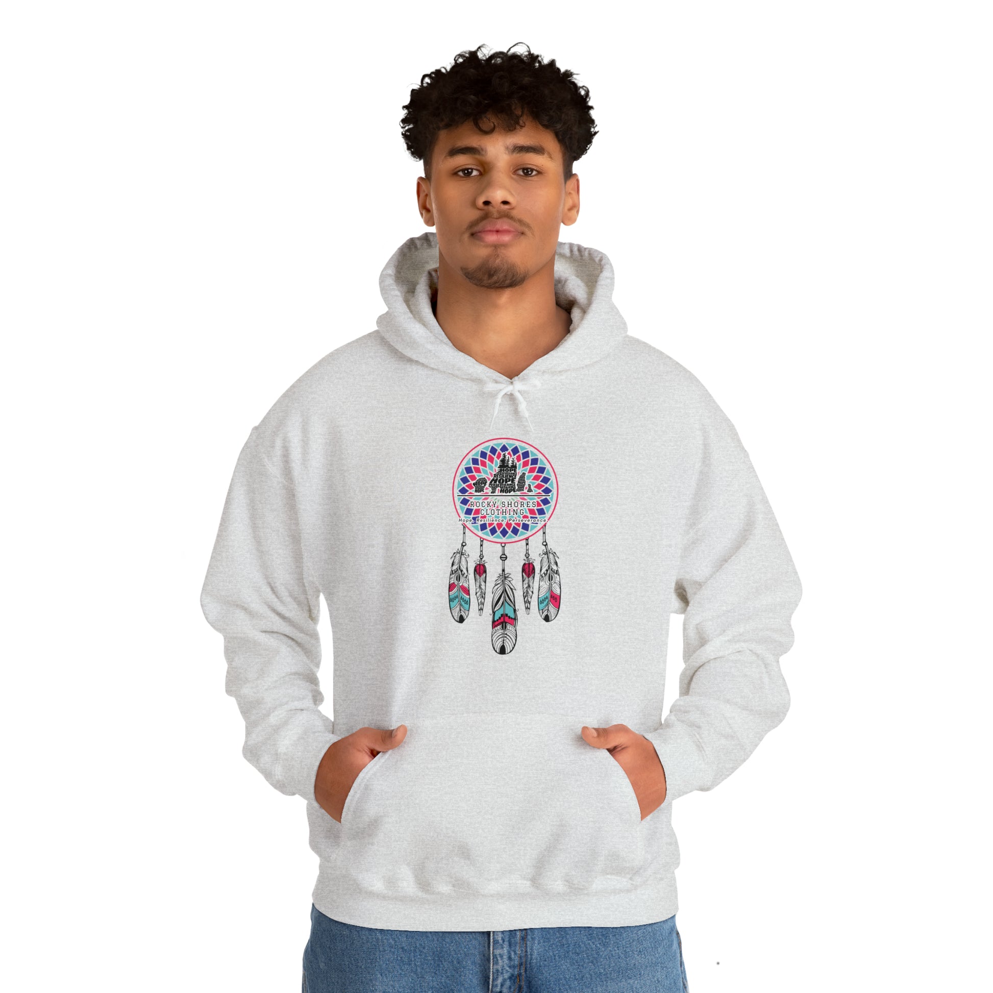 Introducing the Rocky Shores Dream Catcher Unisex Heavy Blend Hoodie – your ultimate companion for comfort and style. The perfect choice for embracing the cold, this hoodie boasts a medium-heavy fabric weight, providing both substance and comfort. With a composition of 50% cotton and 50% polyester (fiber content may vary for different colors)