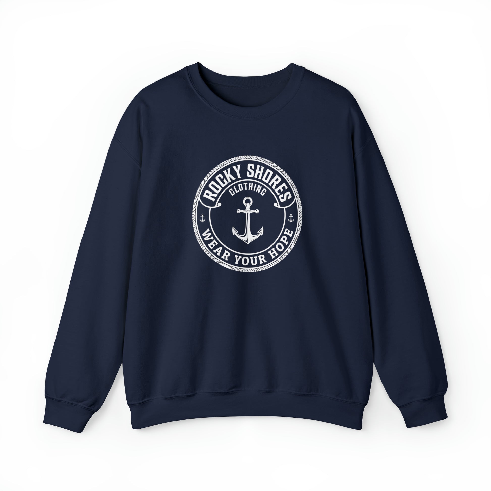 Introducing the "Rocky Shores Anchored In Hope Unisex Heavy Blend Crewneck Sweatshirt," where comfort meets versatility in a perfect blend.  Crafted with meticulous care, these sweatshirts are a blend of 50% cotton and 50% polyester, creating a harmonious balance between softness and durability.