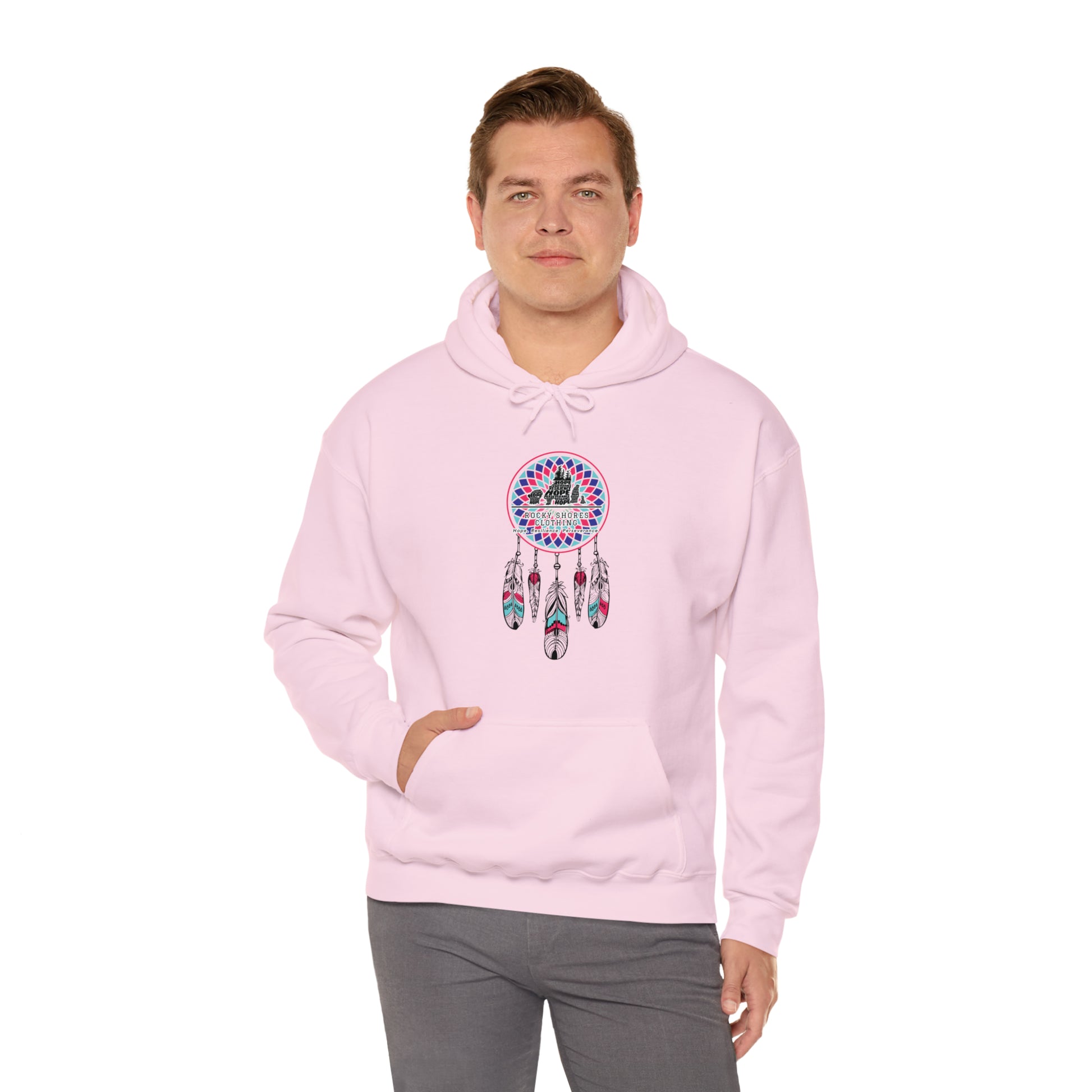 Introducing the Rocky Shores Dream Catcher Unisex Heavy Blend Hoodie – your ultimate companion for comfort and style. The perfect choice for embracing the cold, this hoodie boasts a medium-heavy fabric weight, providing both substance and comfort. With a composition of 50% cotton and 50% polyester (fiber content may vary for different colors)