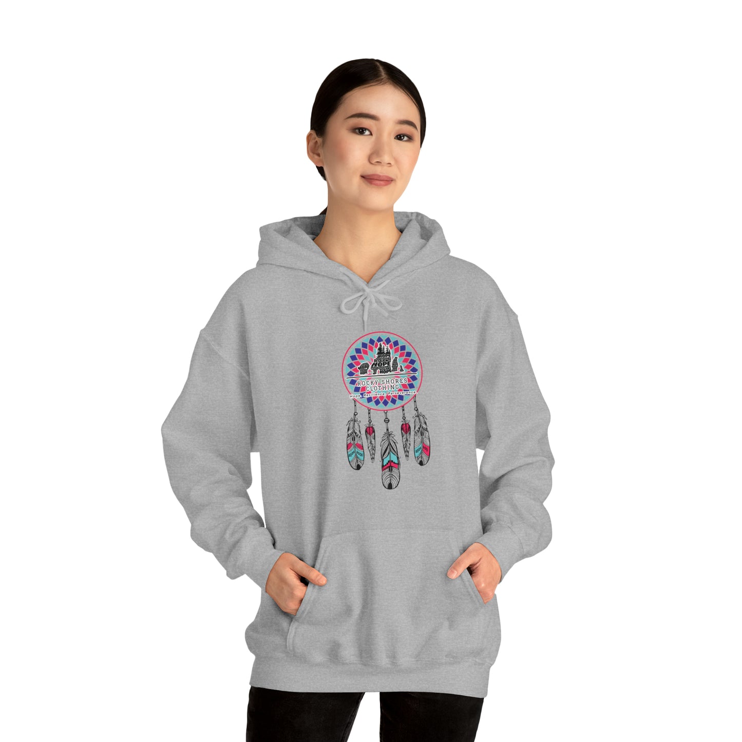 Introducing the Rocky Shores Dream Catcher Unisex Heavy Blend Hoodie – your ultimate companion for comfort and style. The perfect choice for embracing the cold, this hoodie boasts a medium-heavy fabric weight, providing both substance and comfort. With a composition of 50% cotton and 50% polyester (fiber content may vary for different colors)