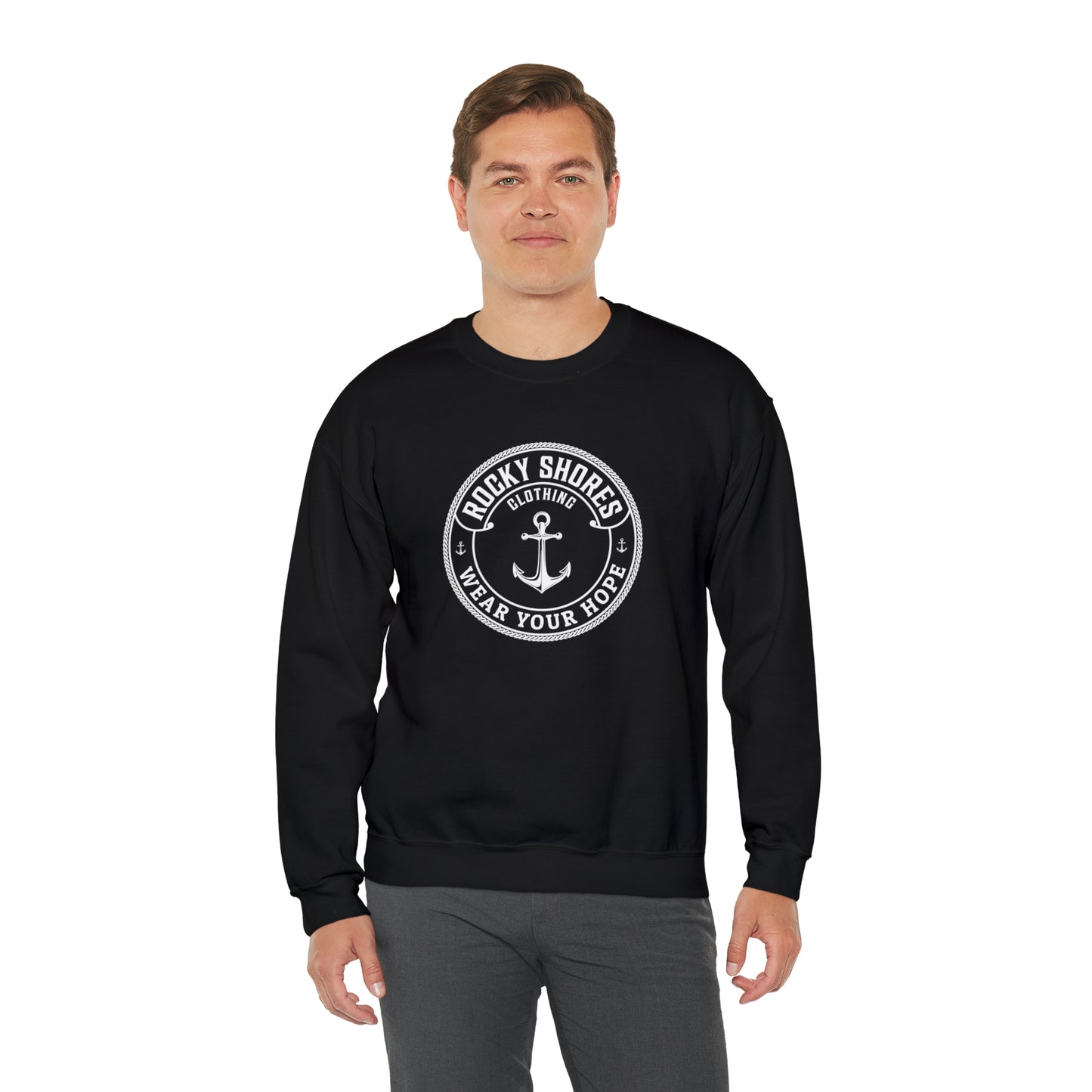 Introducing the "Rocky Shores Anchored In Hope Unisex Heavy Blend Crewneck Sweatshirt," where comfort meets versatility in a perfect blend.  Crafted with meticulous care, these sweatshirts are a blend of 50% cotton and 50% polyester, creating a harmonious balance between softness and durability.