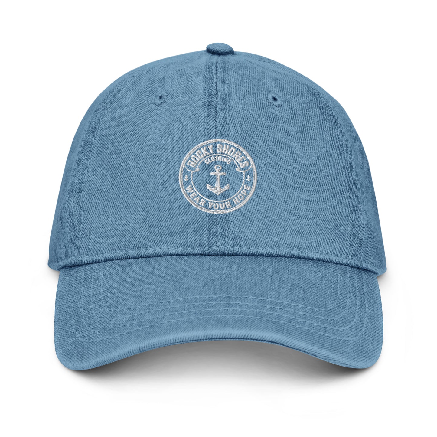 Introducing the Rocky Shores Anchored In Hope Denim Hat – the perfect addition to elevate your everyday style! Made from 100% cotton, this cap guarantees both comfort and quality.